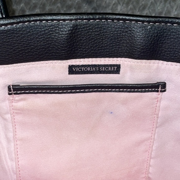 Victoria Secret Black Tote Bag.  Pink lining.  Pink stitching. - Picture 7 of 8